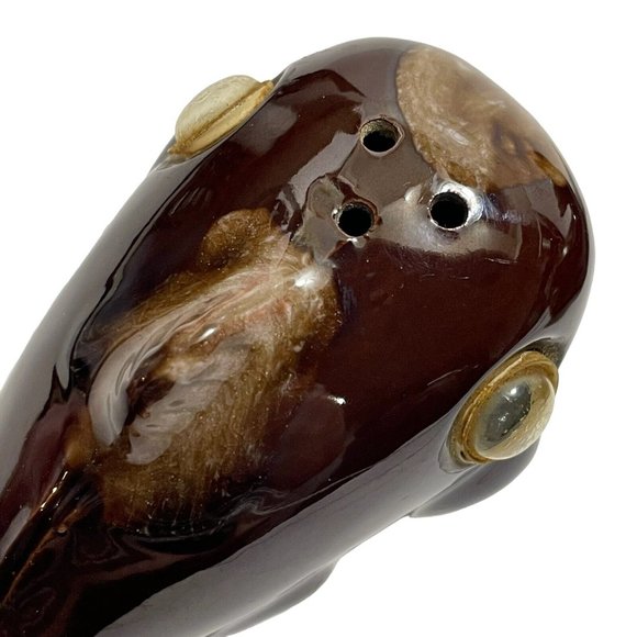 Vintage 1950s Redware Pottery Whales Googly Eyes Japan Brown Drip Salt Pepper - Picture 8 of 11